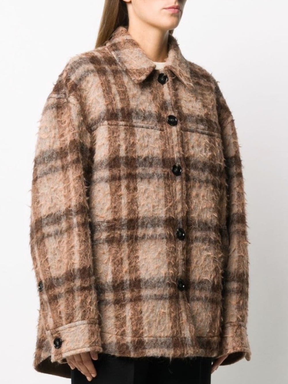 Acne Studios Brushed Check Overshirt Jacket in Brown